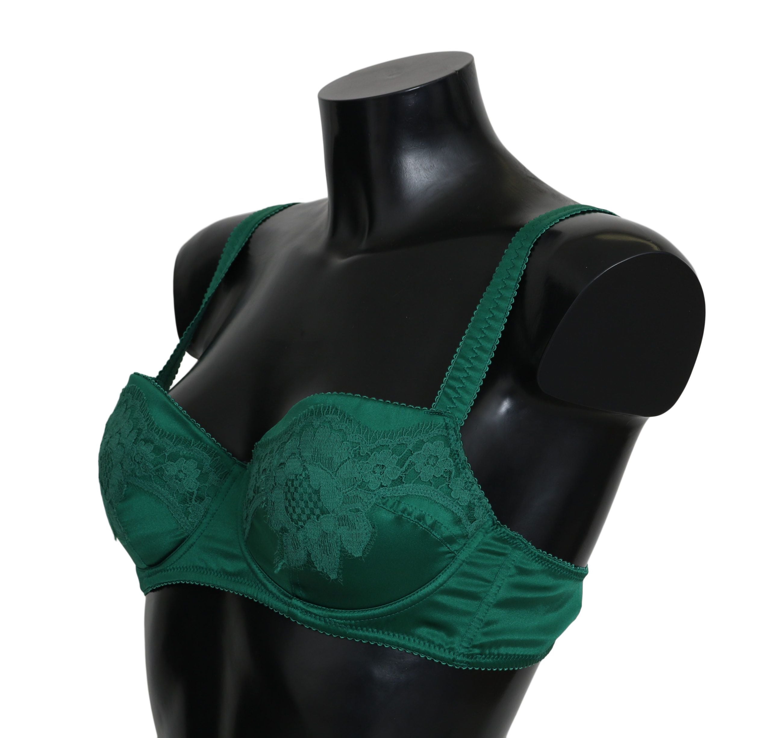 Soutien-gorge en soie verte Dolce & Gabbana à motifs floraux en dentelle stretch, élégant et féminin.
