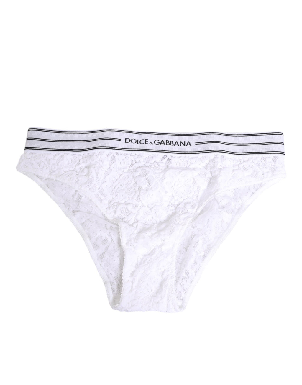 Slip blanc en dentelle Dolce & Gabbana avec logo à la taille, sous-vêtements féminins élégants et confortables.
