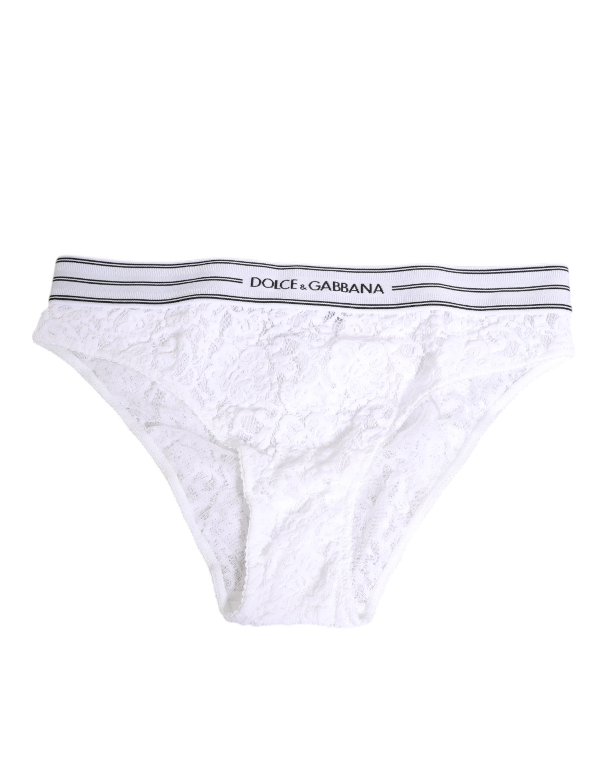 Slip blanc en dentelle Dolce & Gabbana avec logo à la taille, sous-vêtements féminins élégants et confortables.