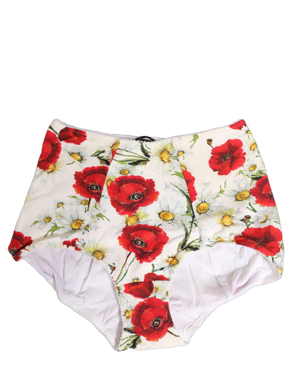 Gaine haute en nylon blanc Dolce & Gabbana avec motifs floraux, taille haute et design élégant visible sur l’image.