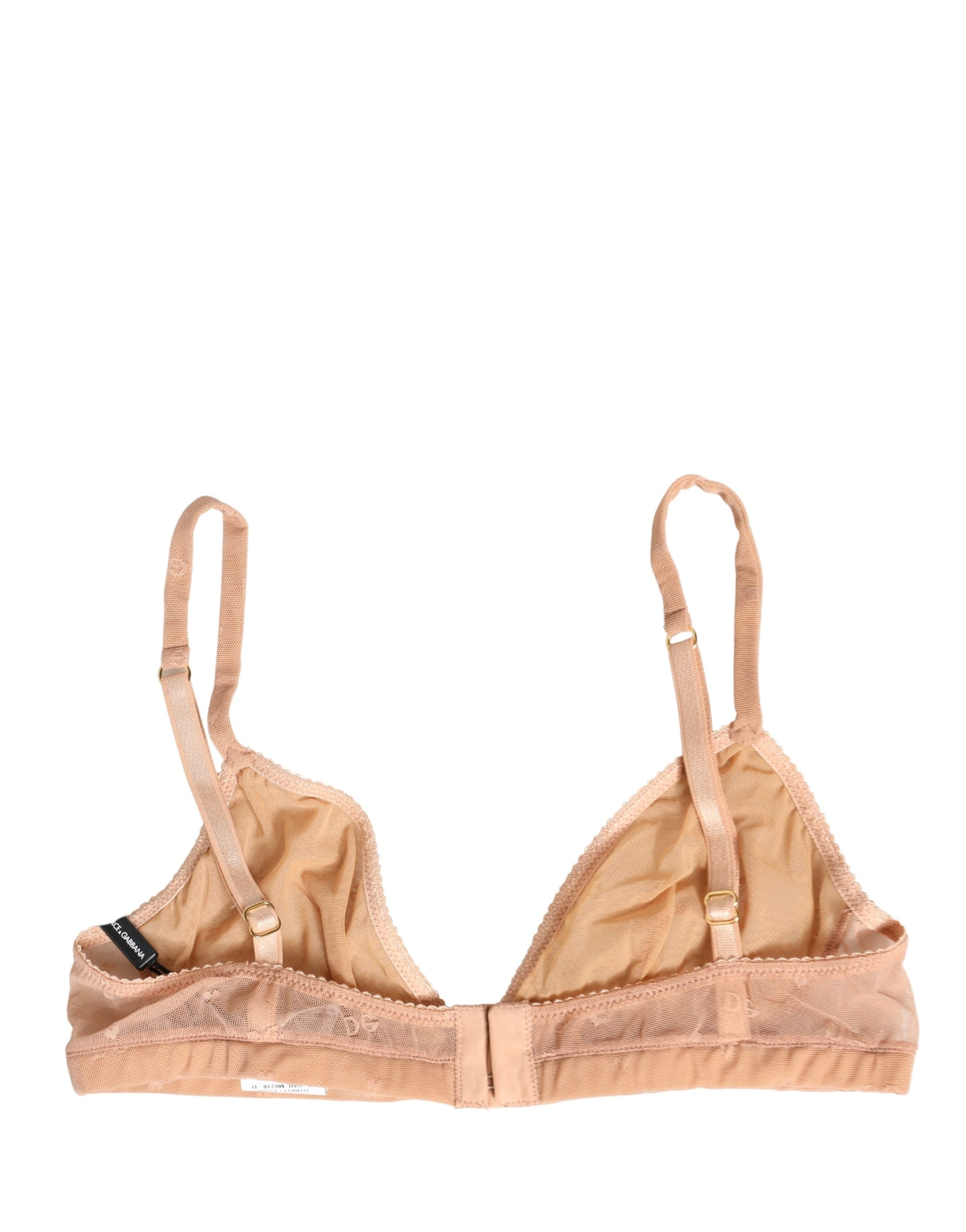 Soutien-gorge en nylon beige Dolce & Gabbana, avec coupe douce et matière extensible, vue de face.