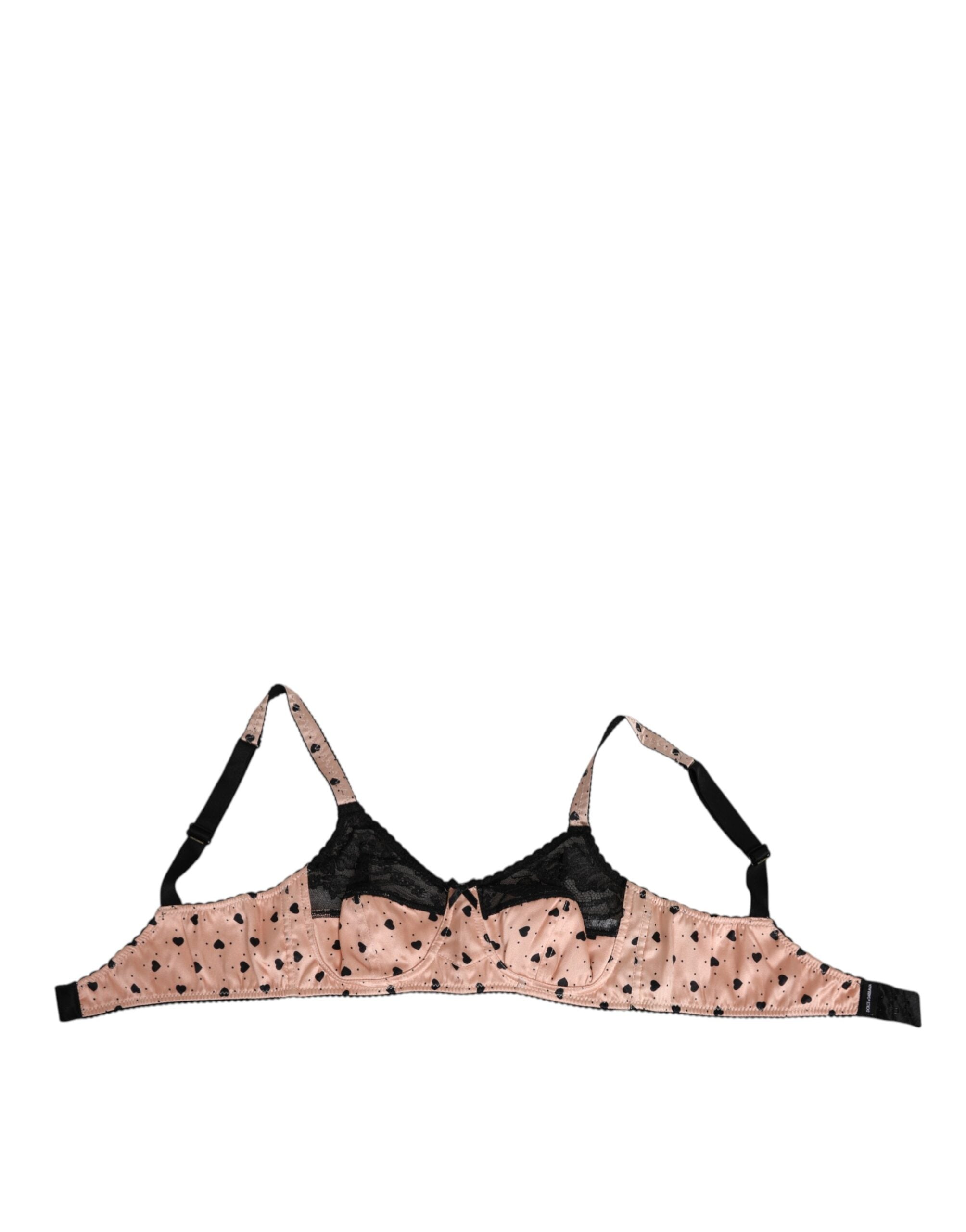 Soutien-gorge doux en soie beige Dolce & Gabbana avec motif cœur, coupe souple et confortable, lingerie élégante et raffinée.