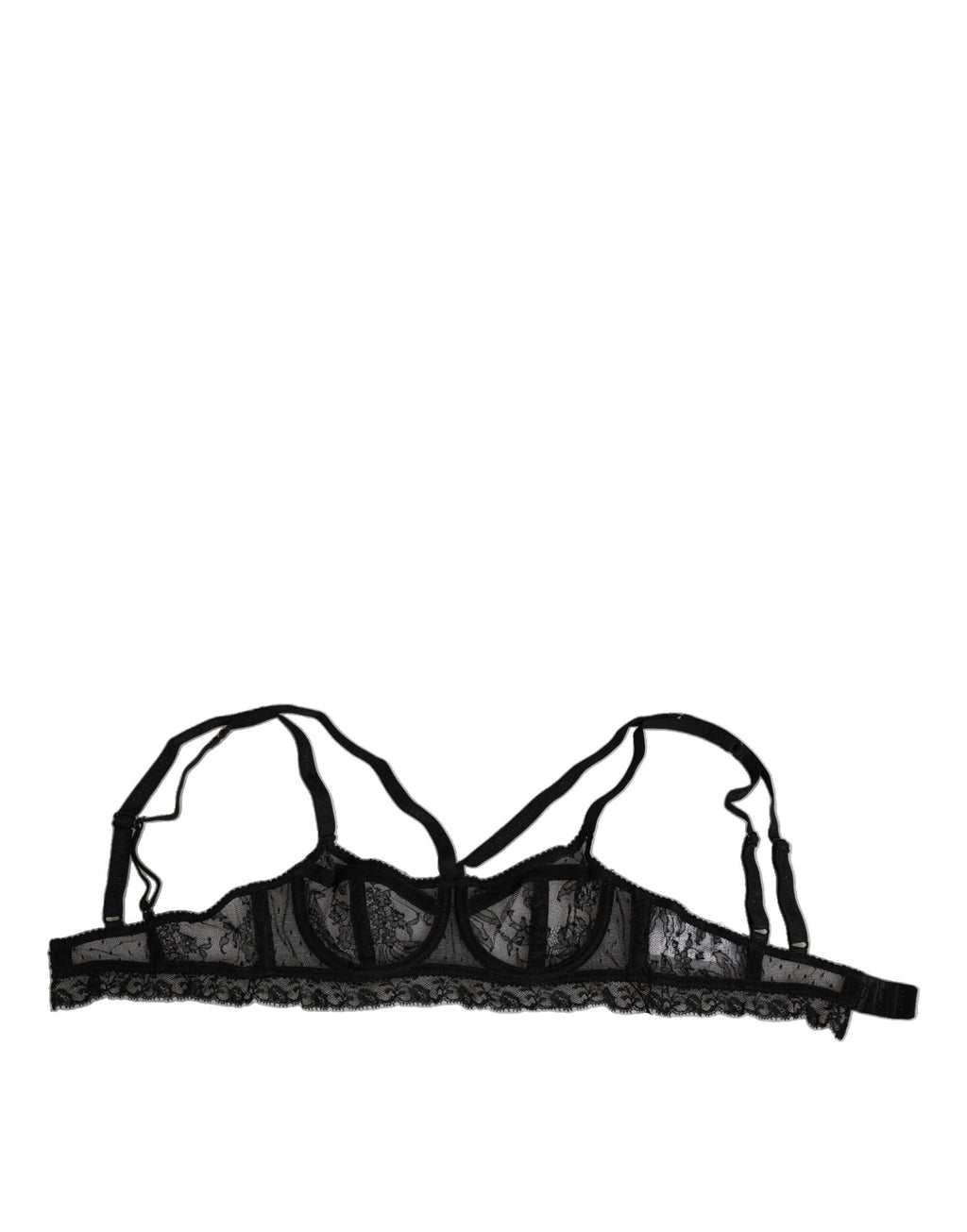 Soutien-gorge balconnet en dentelle florale noire de Dolce & Gabbana, en nylon, avec détails élégants.