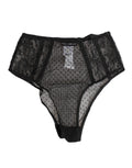 Sous-vêtements noirs en dentelle à pois Dolce & Gabbana, culotte haute en maille transparente élégante.