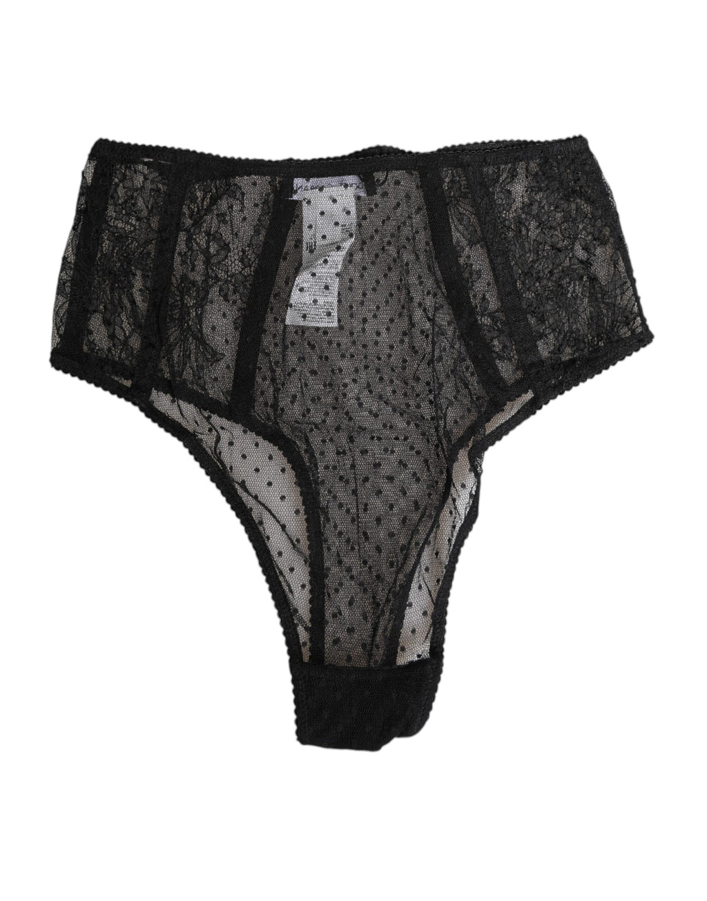 Sous-vêtements Dolce & Gabbana en dentelle noire à pois, à taille haute, en mesh élégant et raffiné.