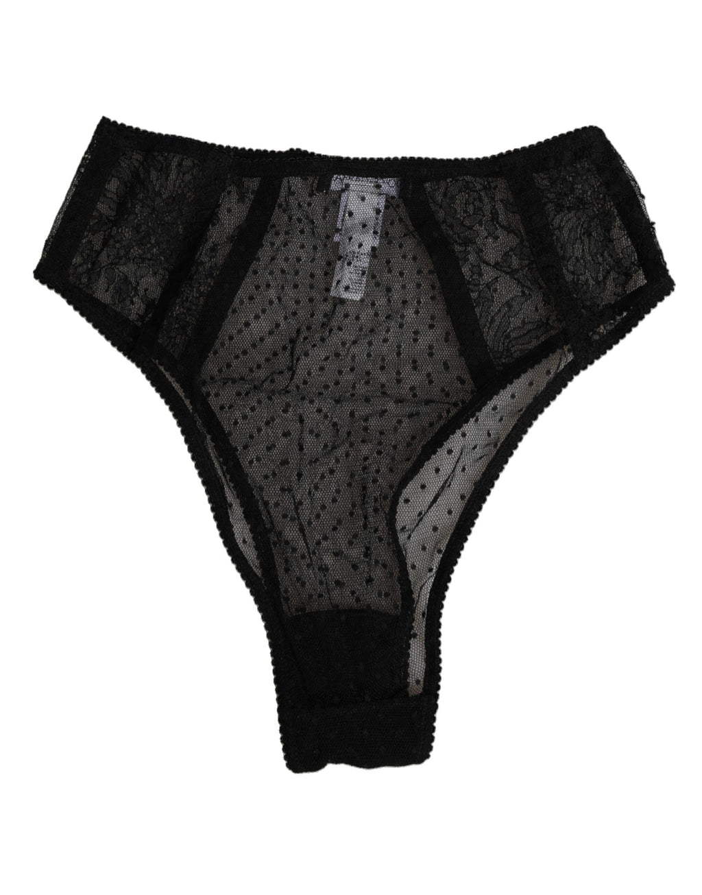 Sous-vêtements noirs Dolce & Gabbana en dentelle, tulle à pois, taille haute, élégants et féminins.