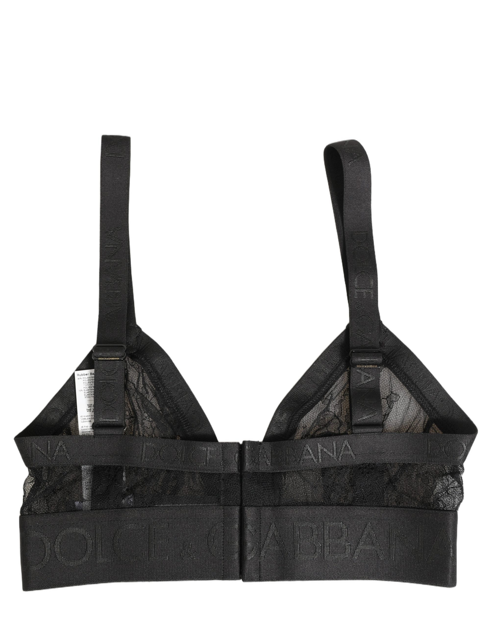Soutien-gorge brassière noire Dolce & Gabbana logo monogramme, doux et confortable, avec bonnets en coton et détails en métal.