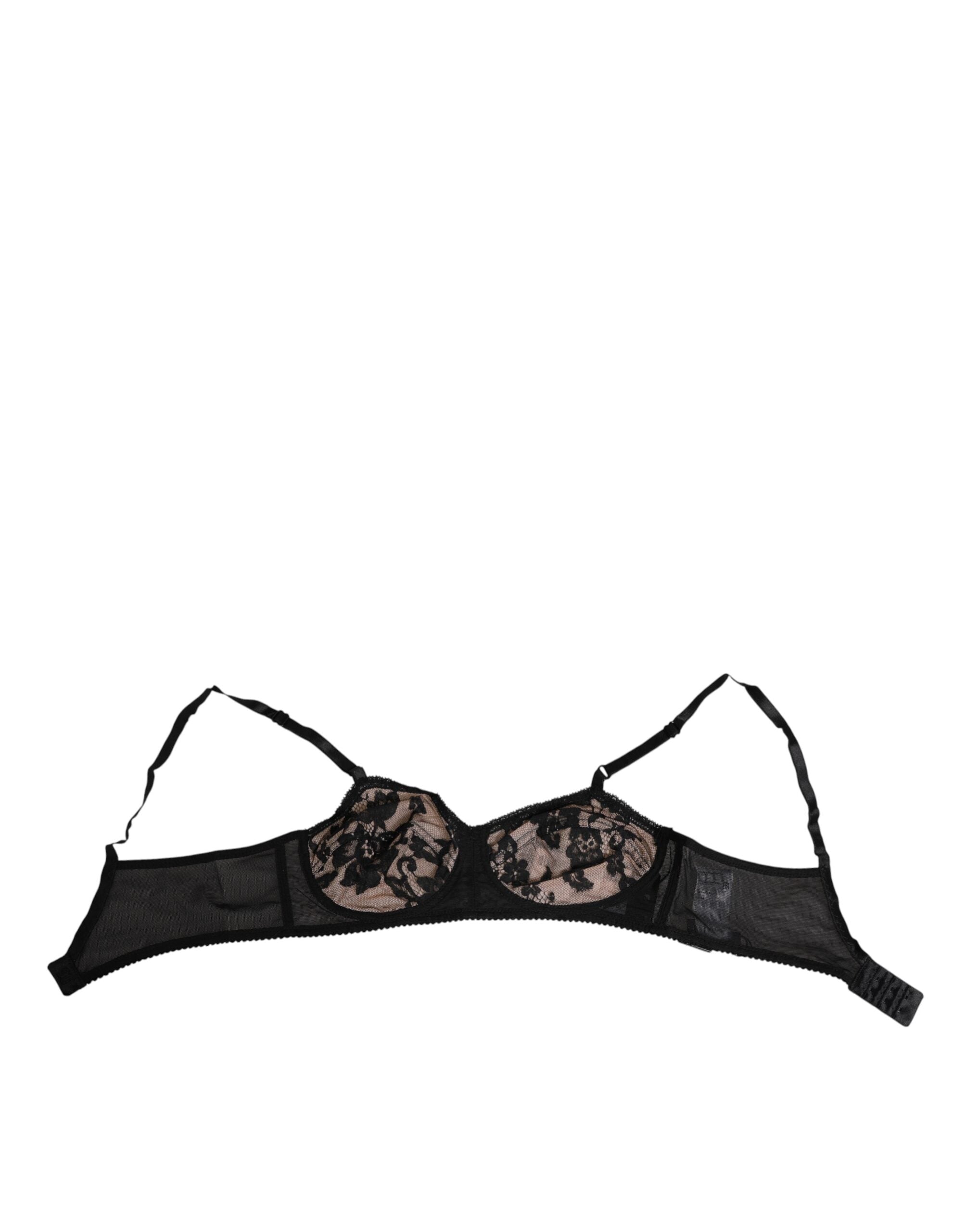 Soutien-gorge noir en dentelle florale transparente de Dolce & Gabbana, sous-vêtements élégants et délicats.