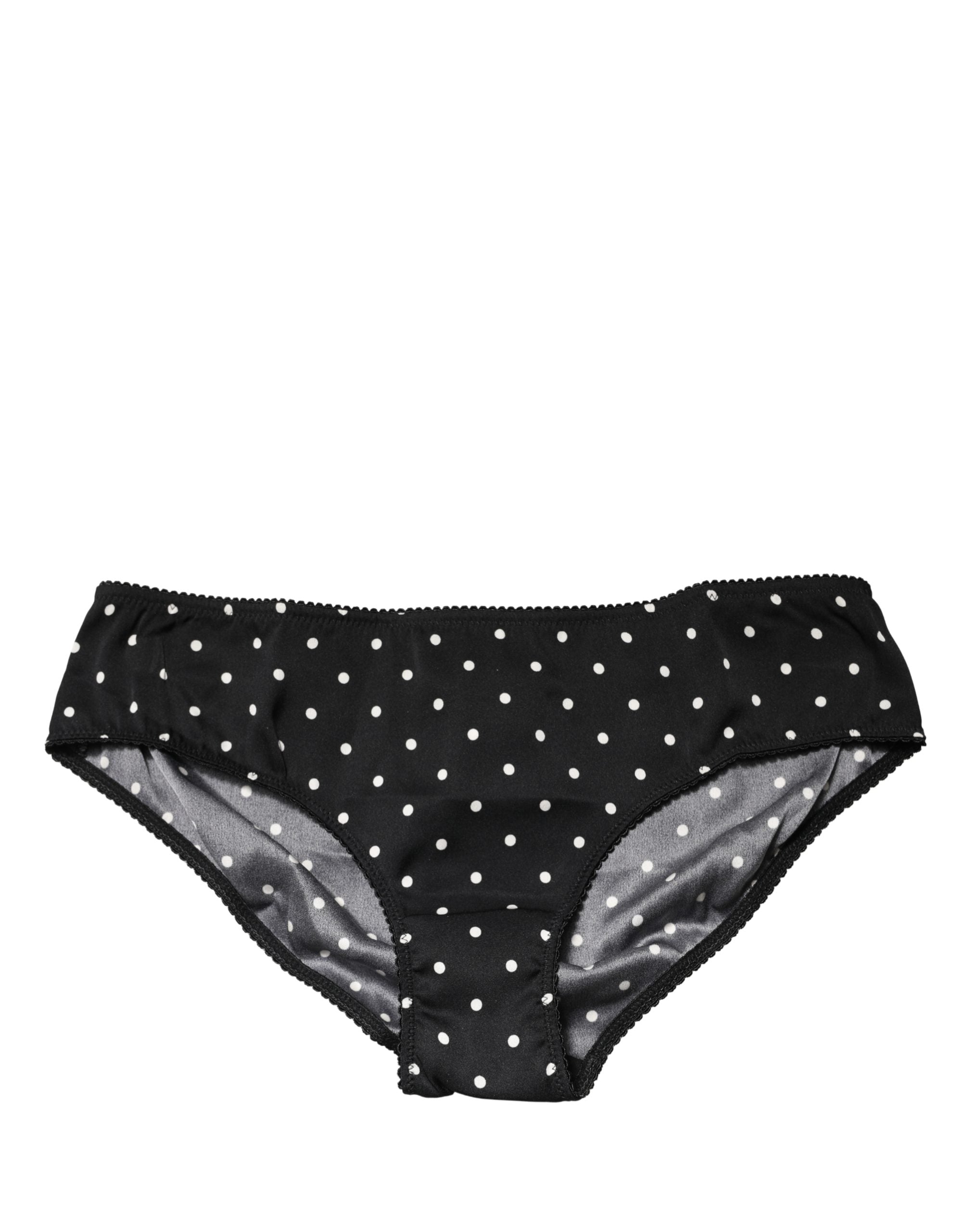 Sous-vêtements Dolce & Gabbana noir à pois blancs, culotte taille moyenne en coton, détails élégants et confortables.