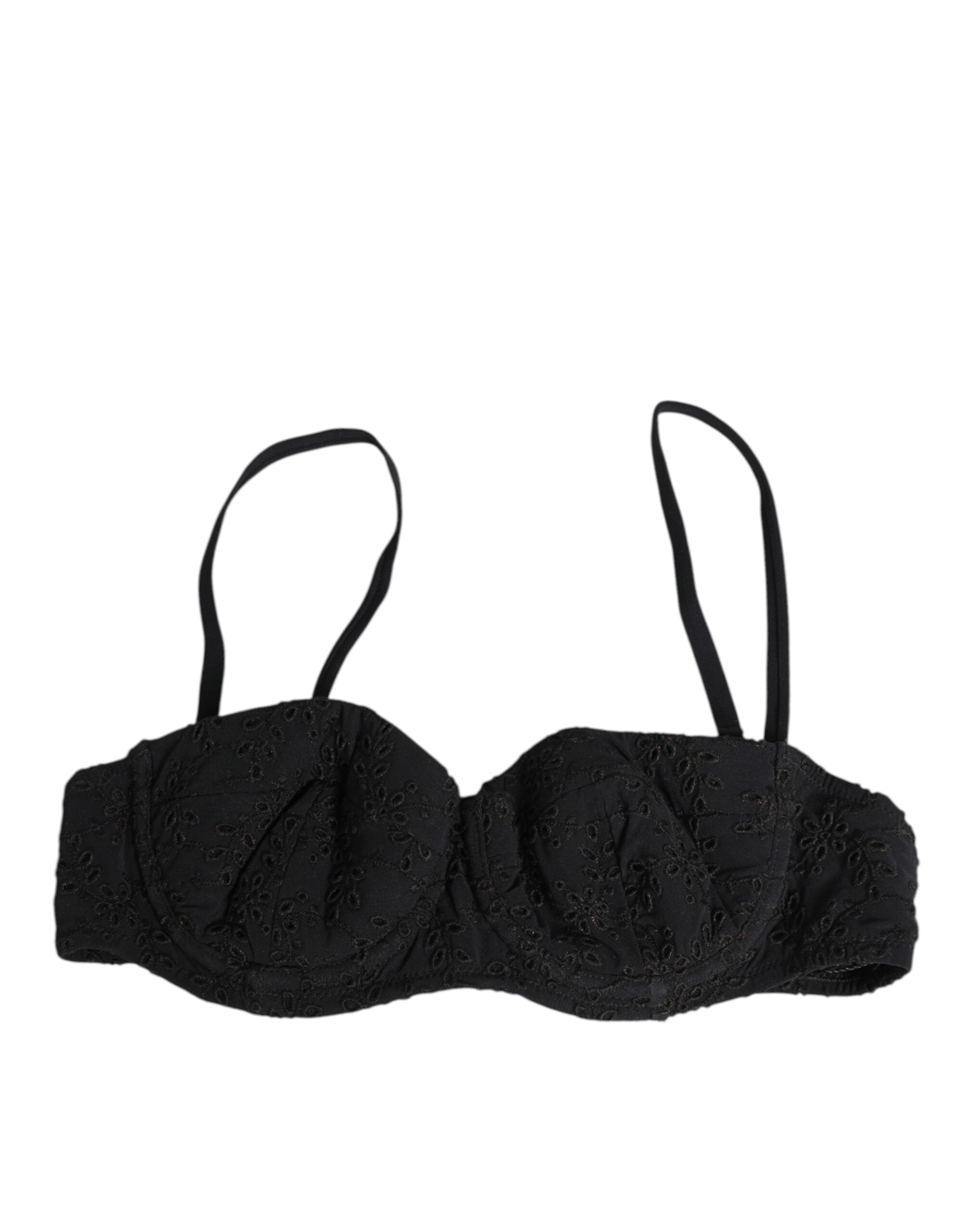 Soutien-gorge Dolce & Gabbana en polyester noir à broderie, avec armatures et détails élégants pour lingerie sophistiquée.
