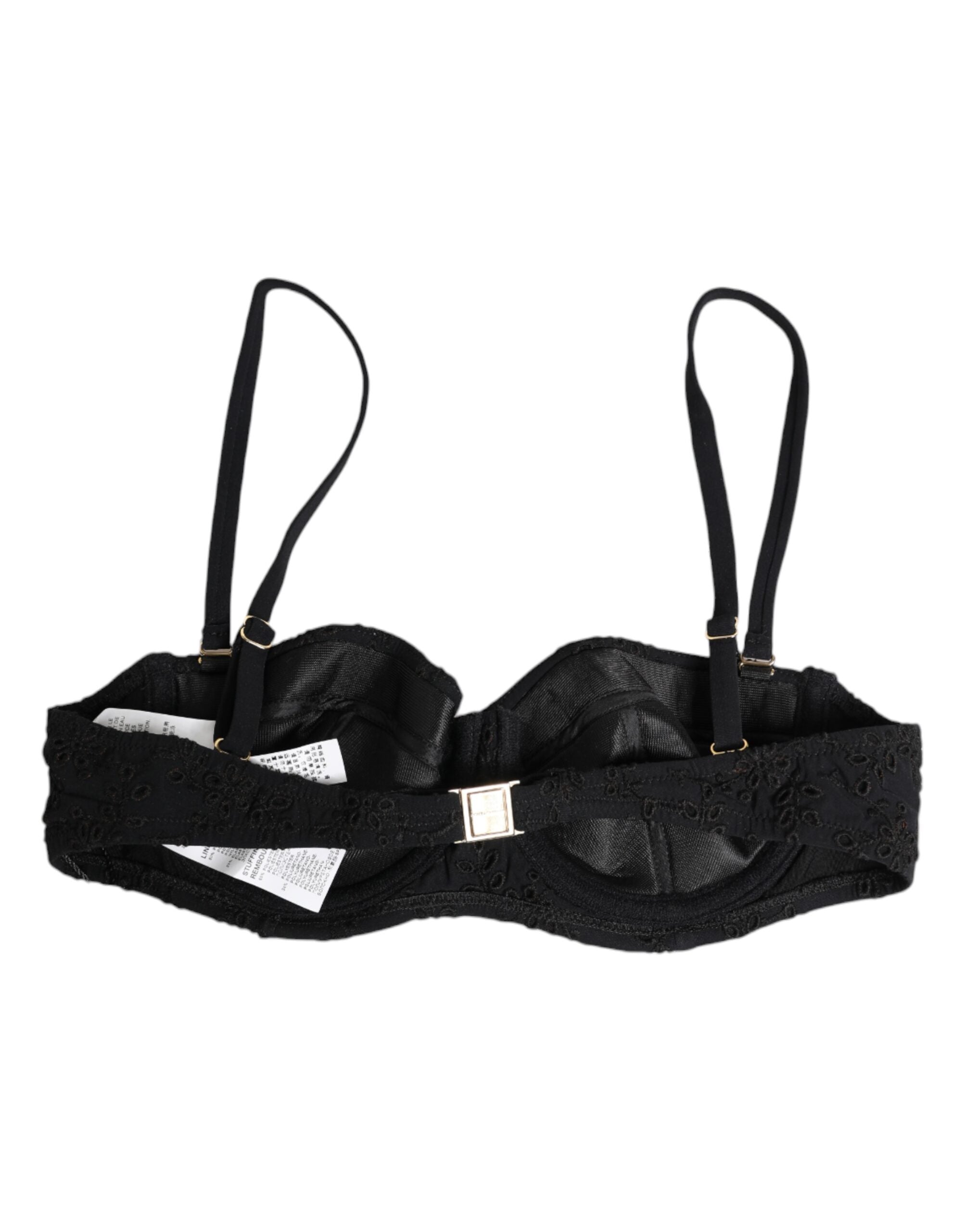 Soutien-gorge noir en polyester brodé de Dolce & Gabbana, avec armatures et détails élégants pour lingerie raffinée.