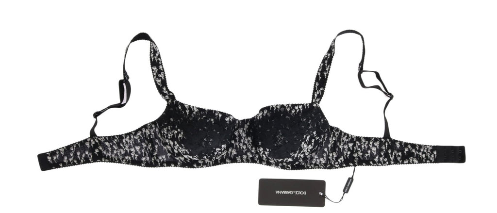 Soutien-gorge en soie noire et dentelle blanche de Dolce & Gabbana, lingerie extensible élégante et raffinée.