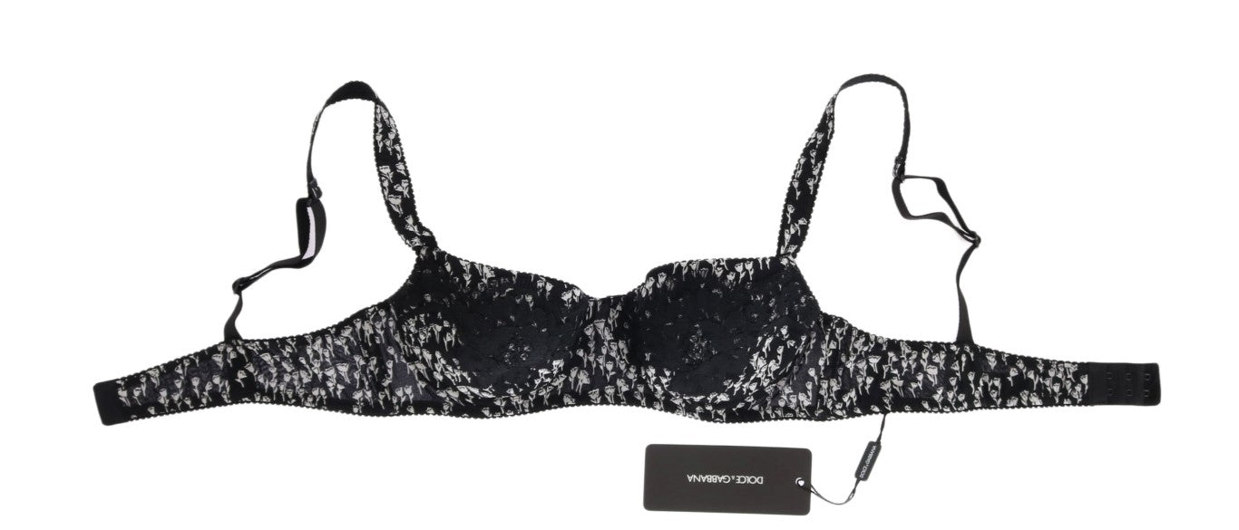 Soutien-gorge en soie noire et dentelle blanche de Dolce & Gabbana, lingerie extensible élégante et raffinée.