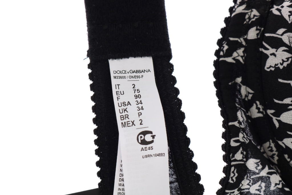 Soutien-gorge en soie noire et dentelle blanche de Dolce & Gabbana, sous-vêtements stretch élégants et confortables.