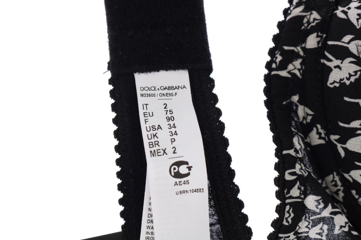 Soutien-gorge en soie noire et dentelle blanche de Dolce & Gabbana, sous-vêtements stretch élégants et confortables.