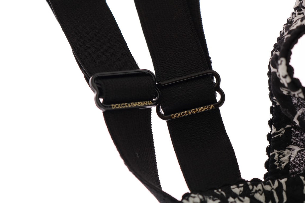 Soutien-gorge Dolce & Gabbana en soie noire avec dentelle blanche et coupe stretch, élégant et féminin.