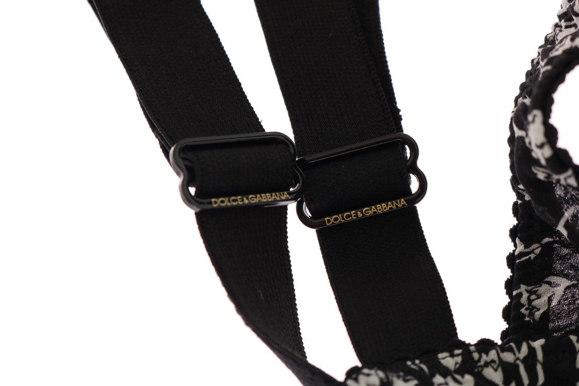 Soutien-gorge Dolce & Gabbana en soie noire avec dentelle blanche et coupe stretch, élégant et féminin.
