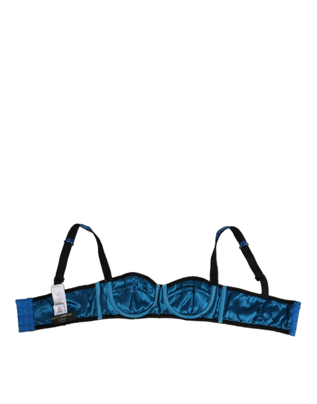Soutien-gorge balconnet Dolce & Gabbana bleu avec sequins brillants et embellissements élégants, sous-vêtements féminins raffinés.