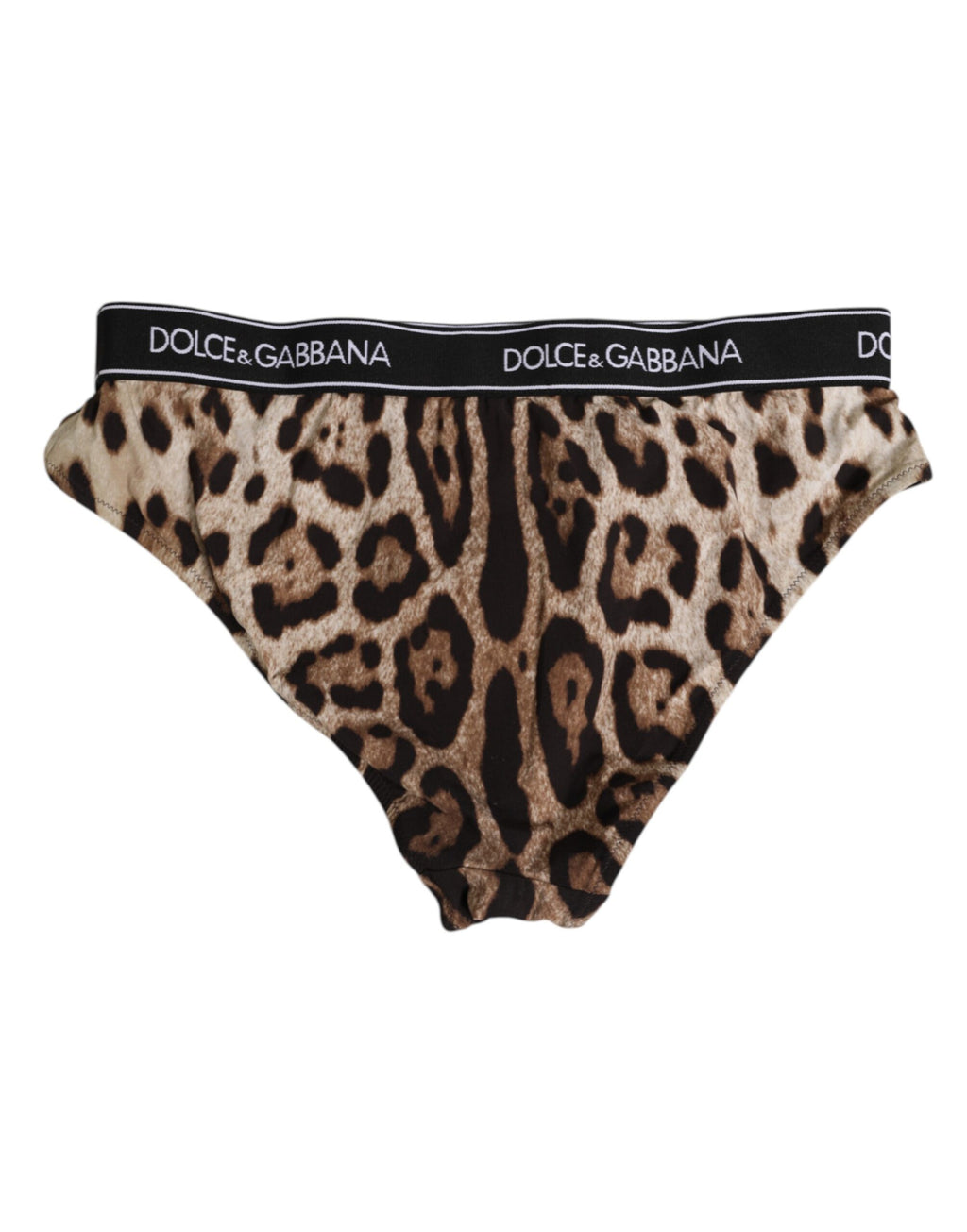 Culotte brune en nylon à motif léopard de Dolce & Gabbana, taille haute et élégante, vue de face sur fond neutre.