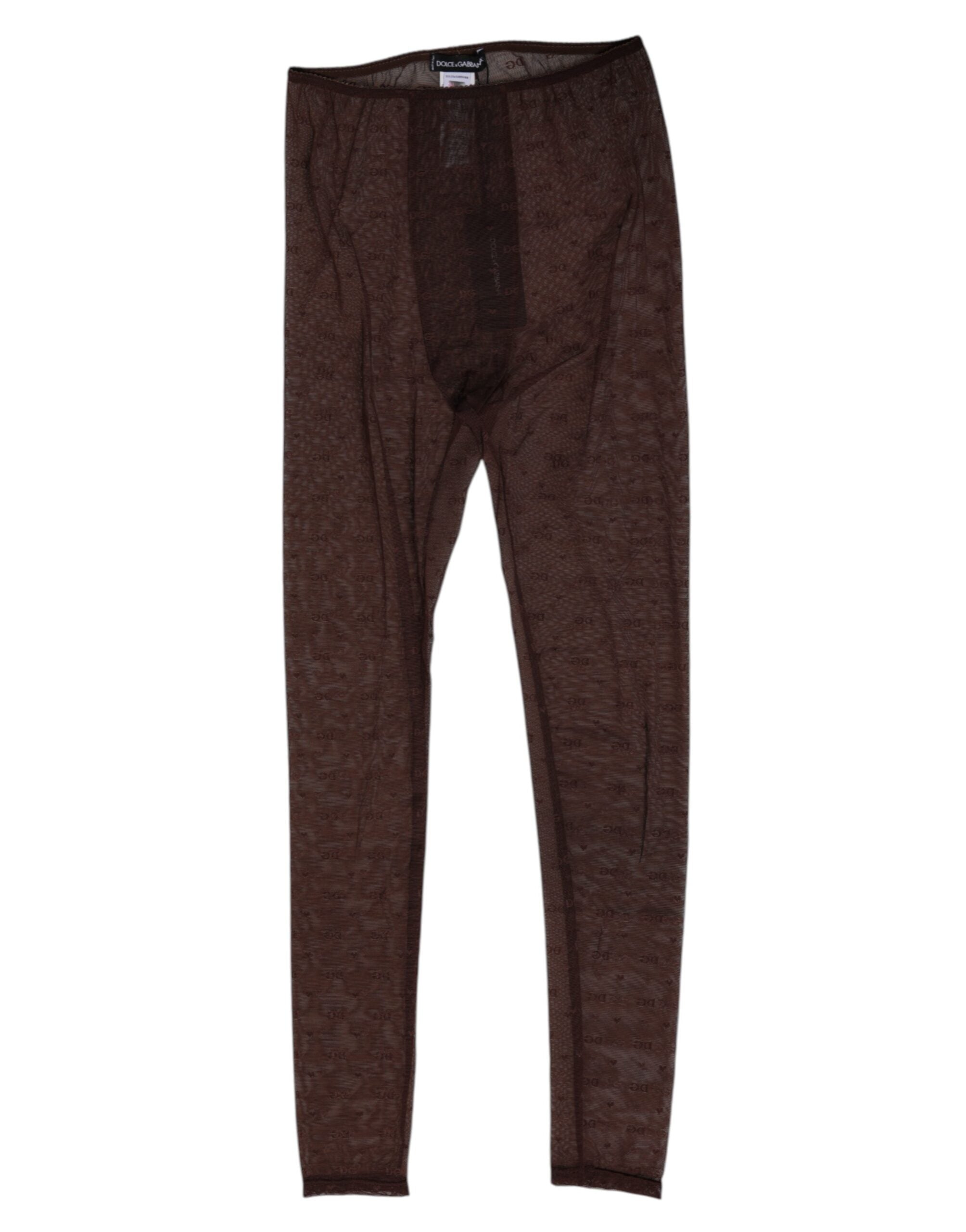 Leggings en nylon marron Dolce & Gabbana avec logo en dentelle, style élégant et confortable pour femme.