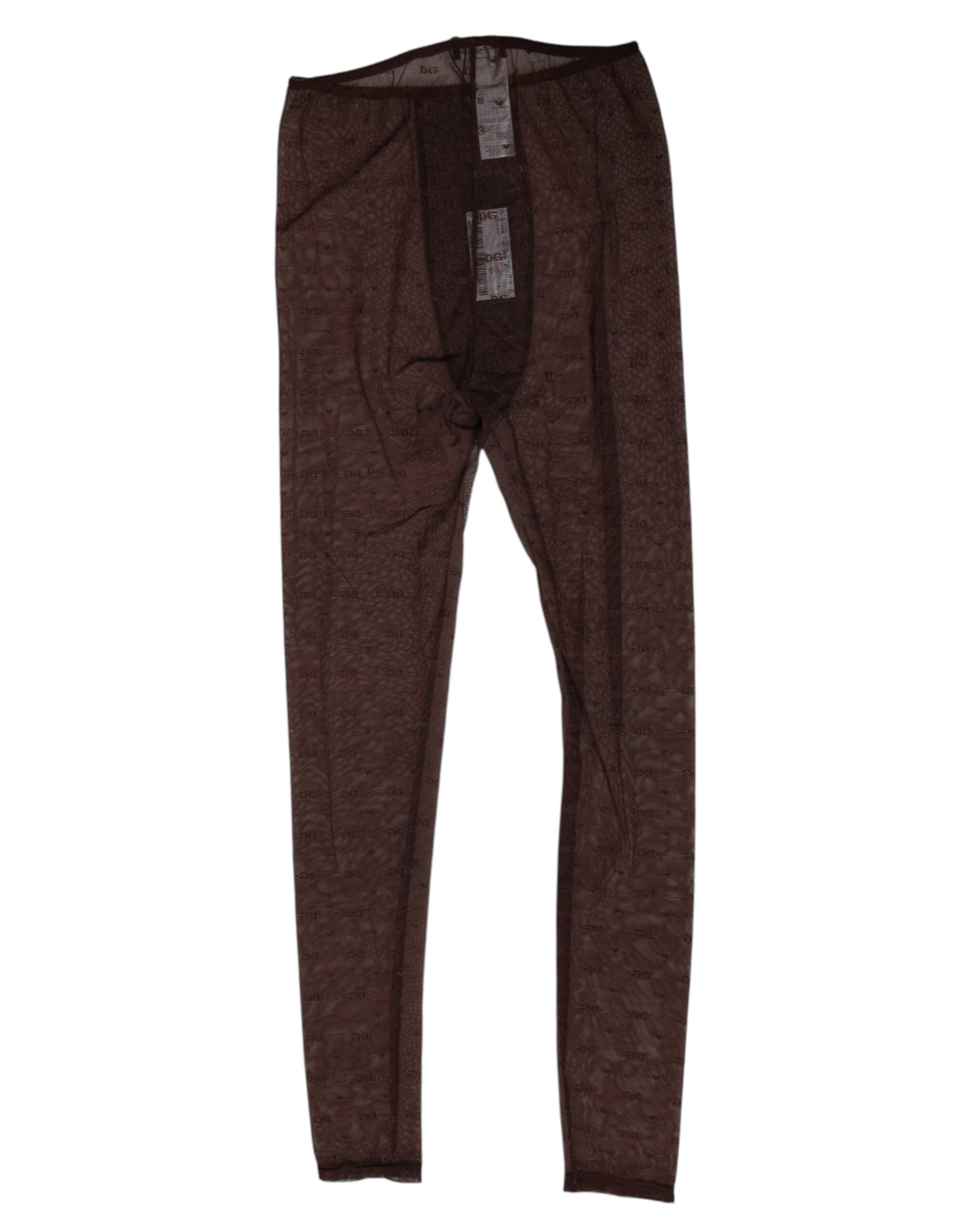Leggings en nylon marron Dolce & Gabbana avec logo en dentelle, pantalon de sous-vêtements élégants et confortables.