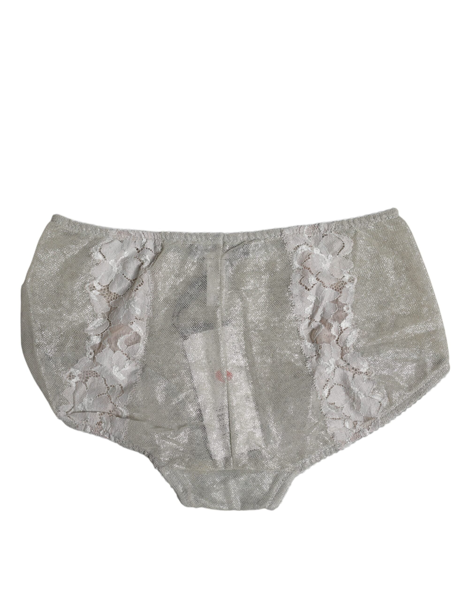 Culotte haute en coton gris avec dentelle florale Dolce & Gabbana, sous-vêtements élégants pour femmes.