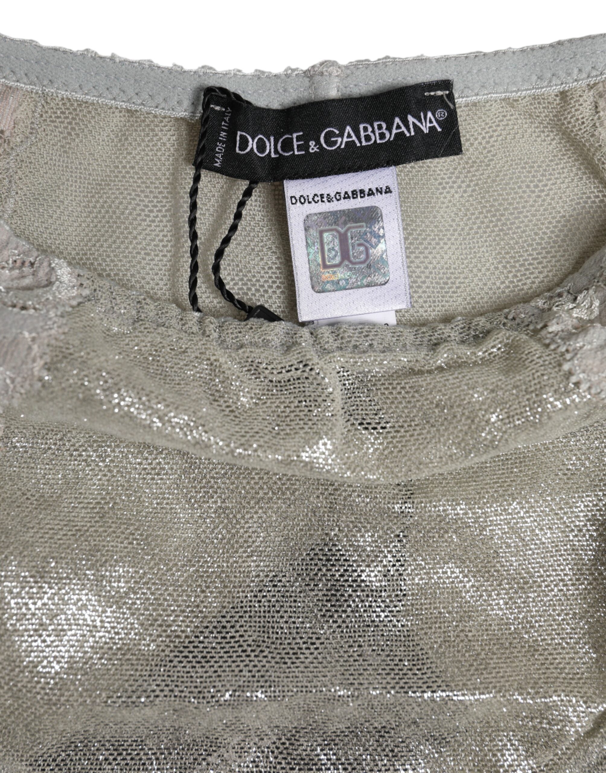 Sous-vêtements Dolce & Gabbana en coton gris avec dentelle florale, culotte taille haute élégante et confortable.