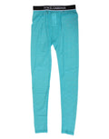 Leggings en nylon Dolce & Gabbana Light Blue avec logo en dentelle, visibles sur un mannequin.