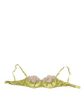 Sous-vêtements Dolce & Gabbana en satin de soie vert citron, avec dentelle et rembourrage balconnet, style élégant et féminin.