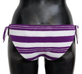 Bas de bikini Dolce & Gabbana à rayures violettes et blanches, vêtement de plage élégant pour femmes.