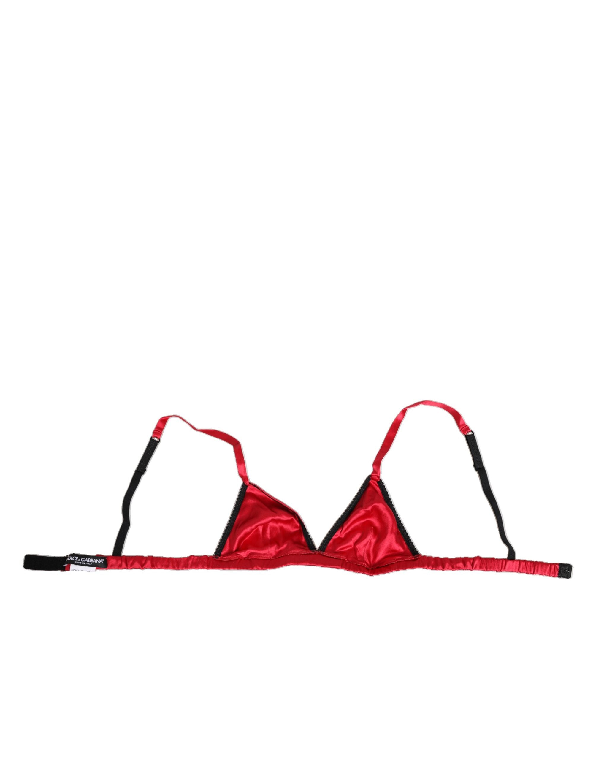 Sous-vêtements Dolce & Gabbana en satin rouge, triangle à coupe douce, soutien-gorge sans armatures, élégance féminine en lingerie.