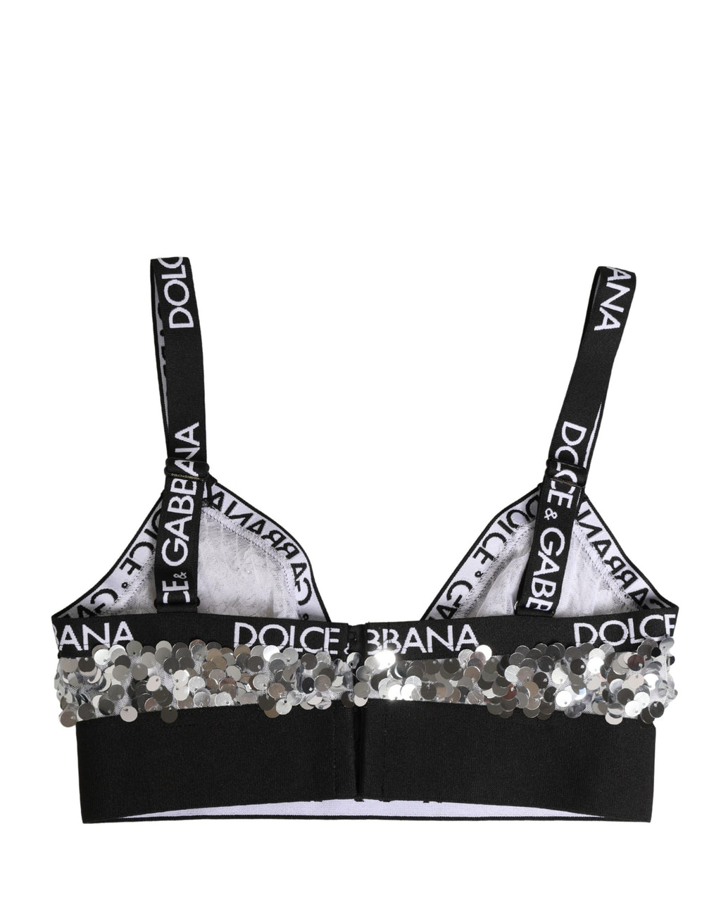 Soutien-gorge triangle en dentelle argentée Dolce & Gabbana avec sequins, Soft Cup, lingerie élégante et raffinée.