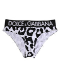 Culotte Dolce & Gabbana blanche en nylon à motif léopard, taille haute et coupe ajustée, lingerie élégante et confortable.