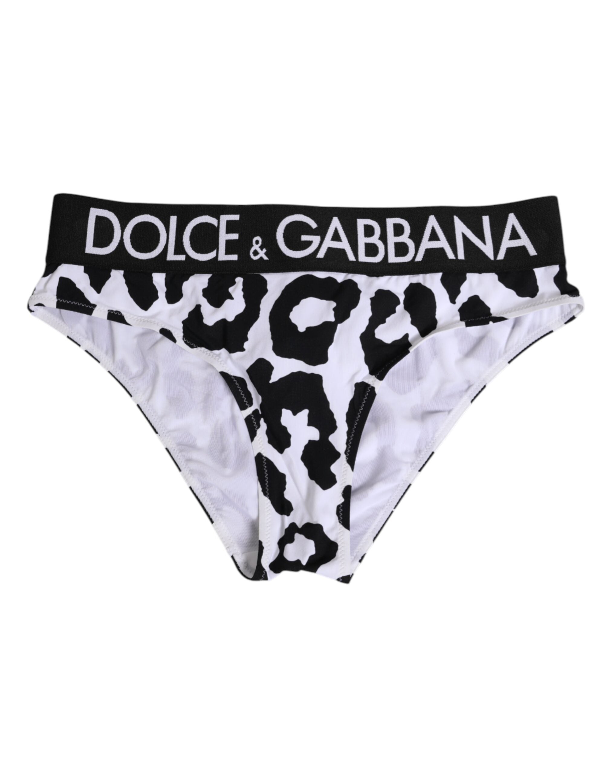 Culotte Dolce & Gabbana blanche en nylon à motif léopard, taille haute et coupe ajustée, lingerie élégante et confortable.