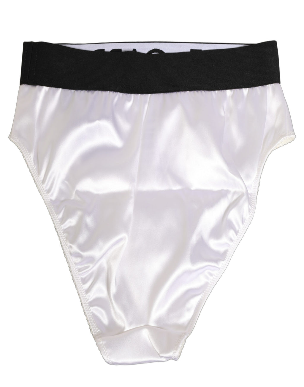 Culotte haute en satin blanc Dolce & Gabbana avec logo, lingerie pour femmes, vue de face.