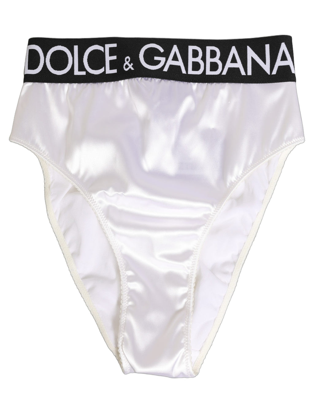 Culotte haute en satin blanc Dolce & Gabbana pour femmes, sous-vêtements avec logo visible, élégante et confortable.