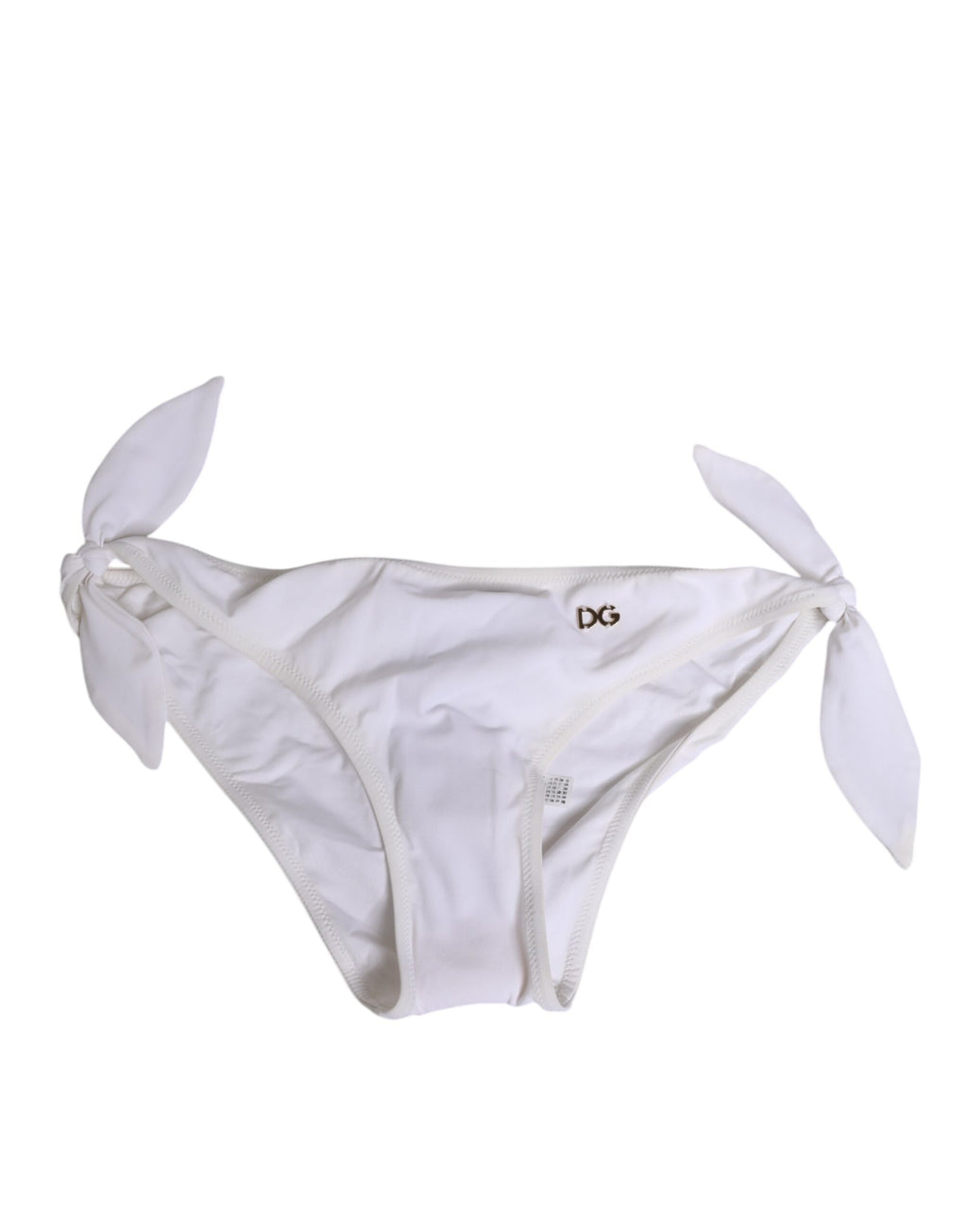 Maillot de bain bikini Dolce & Gabbana blanc avec logo et liens sur les côtés, vue de face.