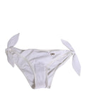 Maillot de bain bikini Dolce & Gabbana blanc avec logo et liens sur les côtés, vue de face.