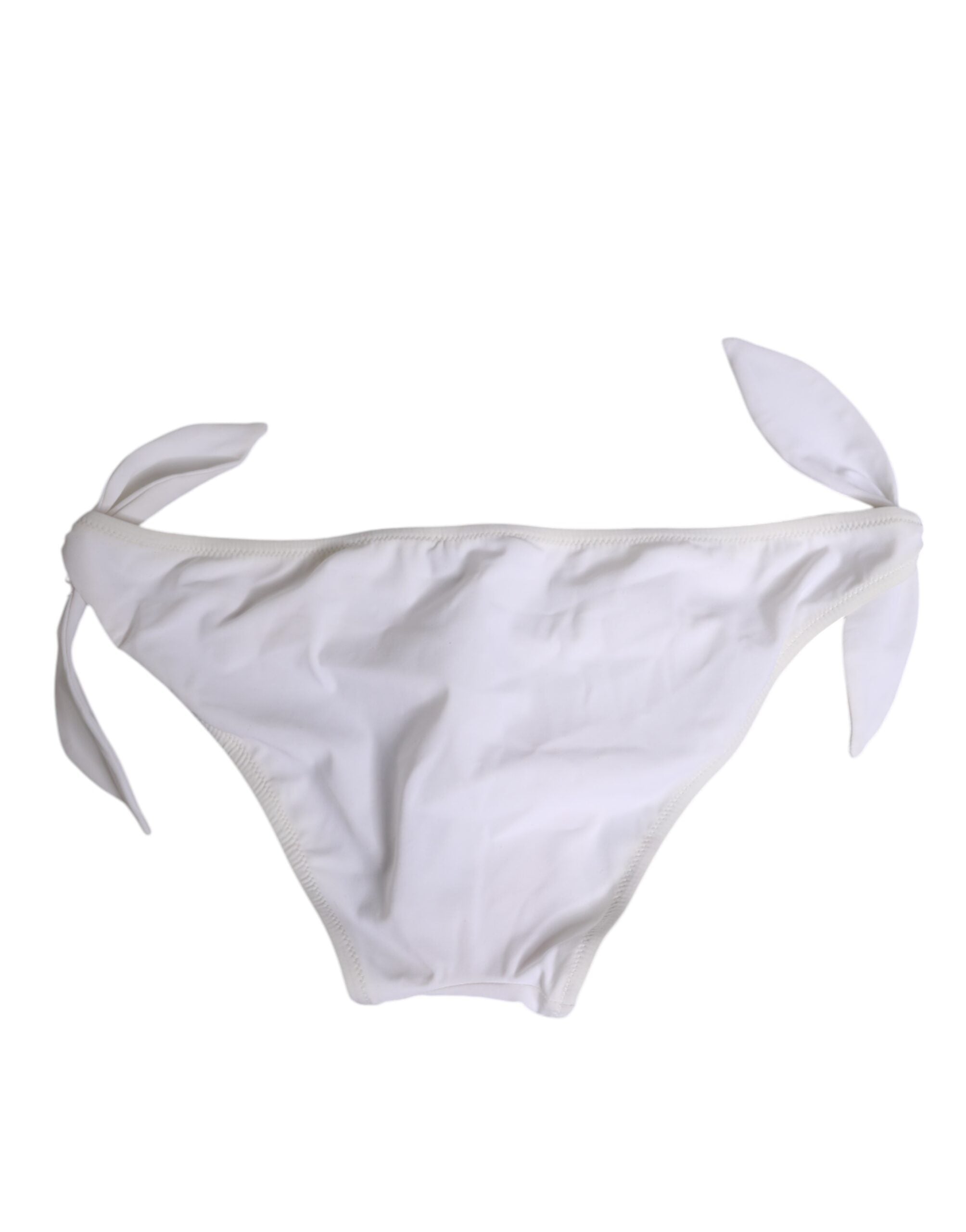 Culotte de bikini blanche Dolce & Gabbana avec logo et liens sur les côtés, vêtement de bain élégant et confortable.