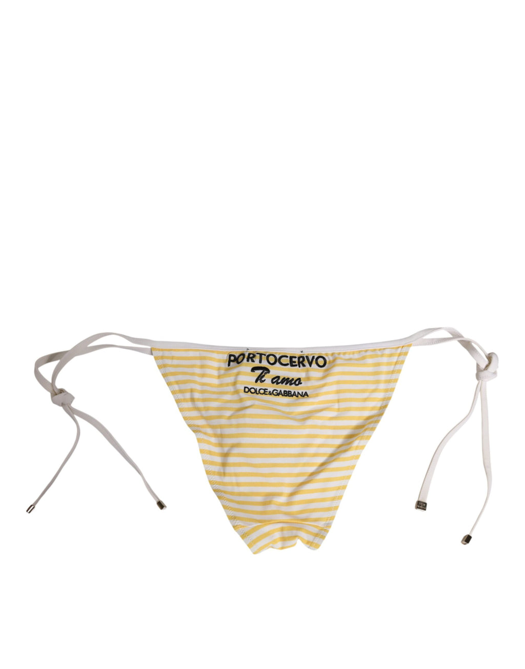 Sous-vêtements Dolce & Gabbana, boxers blancs à rayures jaunes avec logo et détails à nouer sur le côté.