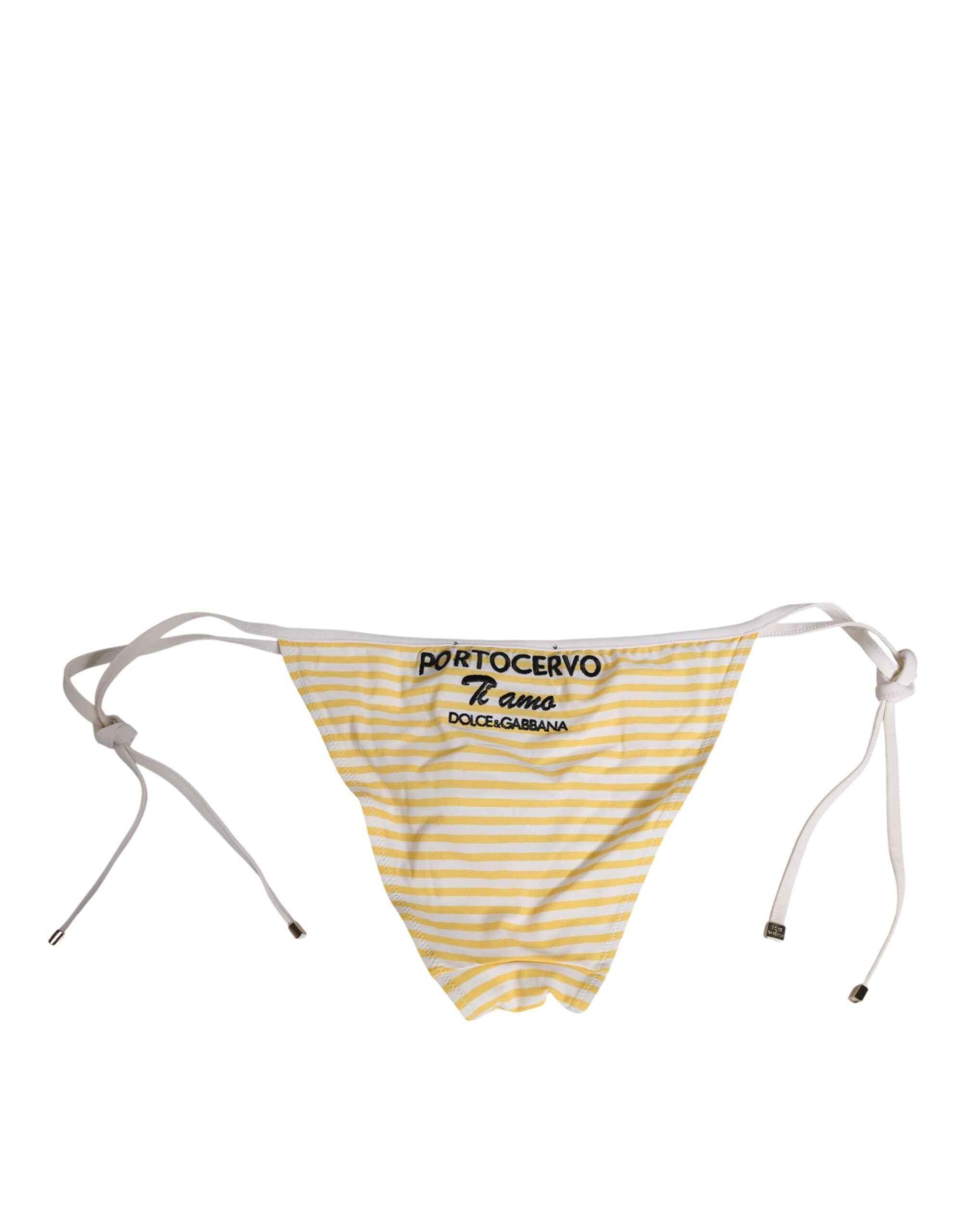Sous-vêtements Dolce & Gabbana, boxers blancs à rayures jaunes avec logo et détails à nouer sur le côté.