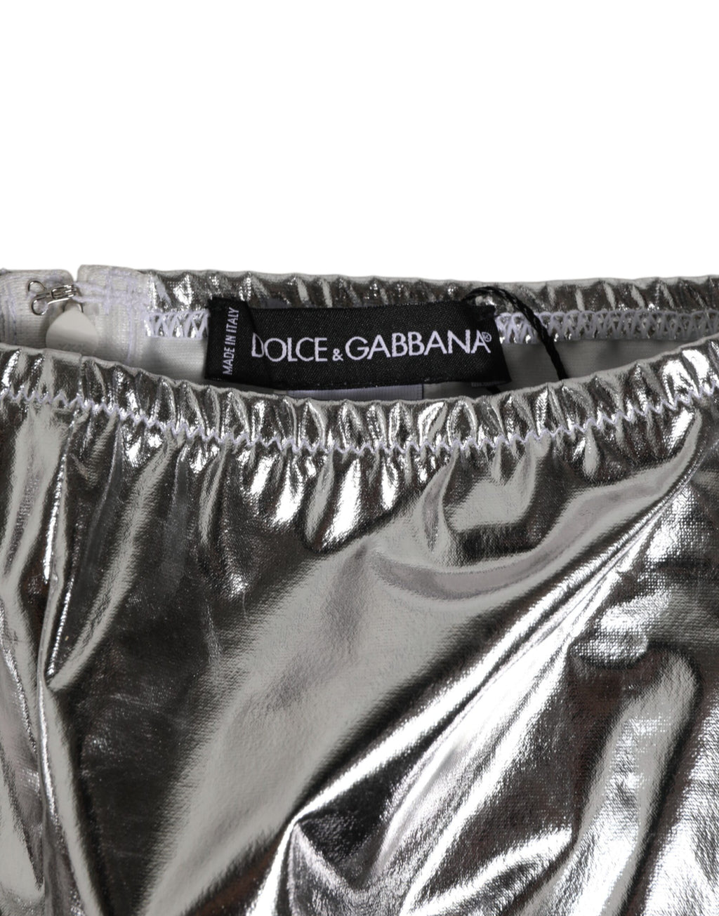 Culotte de bikini haute taille en métal argenté de Dolce & Gabbana pour femmes, sous-vêtements élégants et modernes.