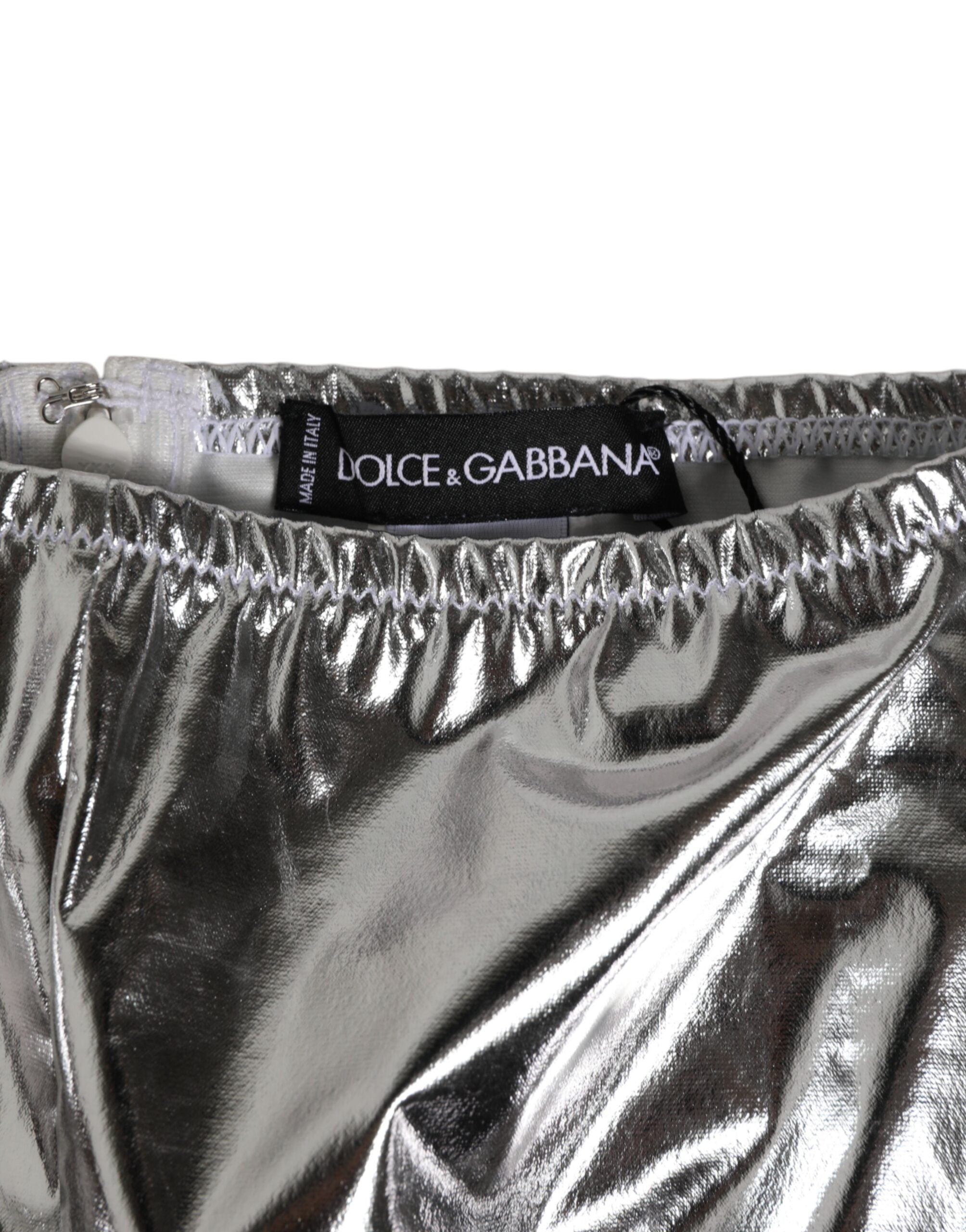 Culotte de bikini haute taille en métal argenté de Dolce & Gabbana pour femmes, sous-vêtements élégants et modernes.