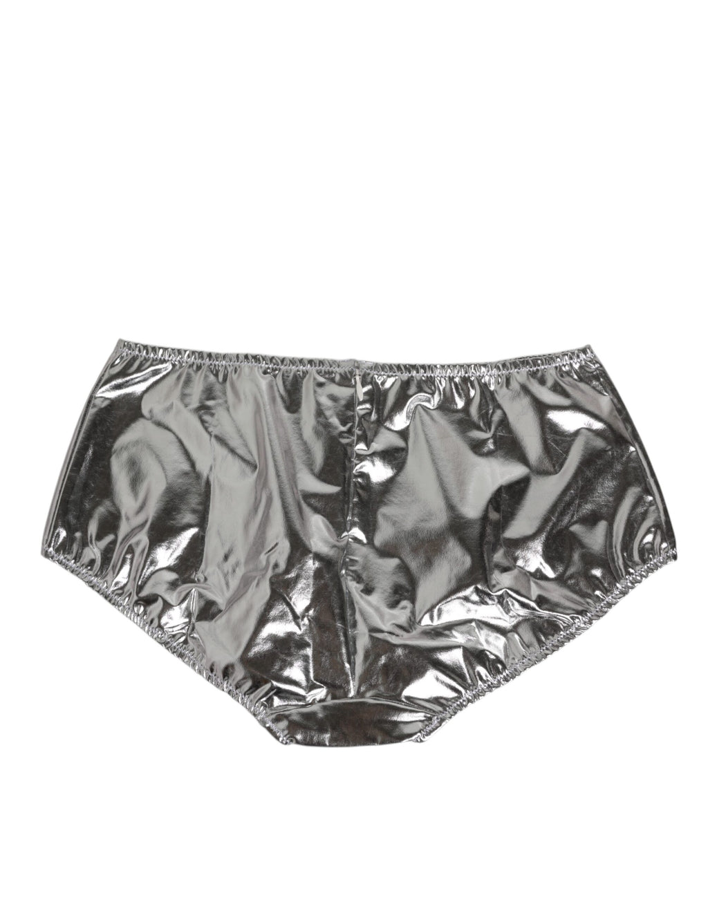 Culotte de bikini haut de gamme en métal argenté de Dolce & Gabbana, taille haute pour femmes, sous-vêtements élégants.