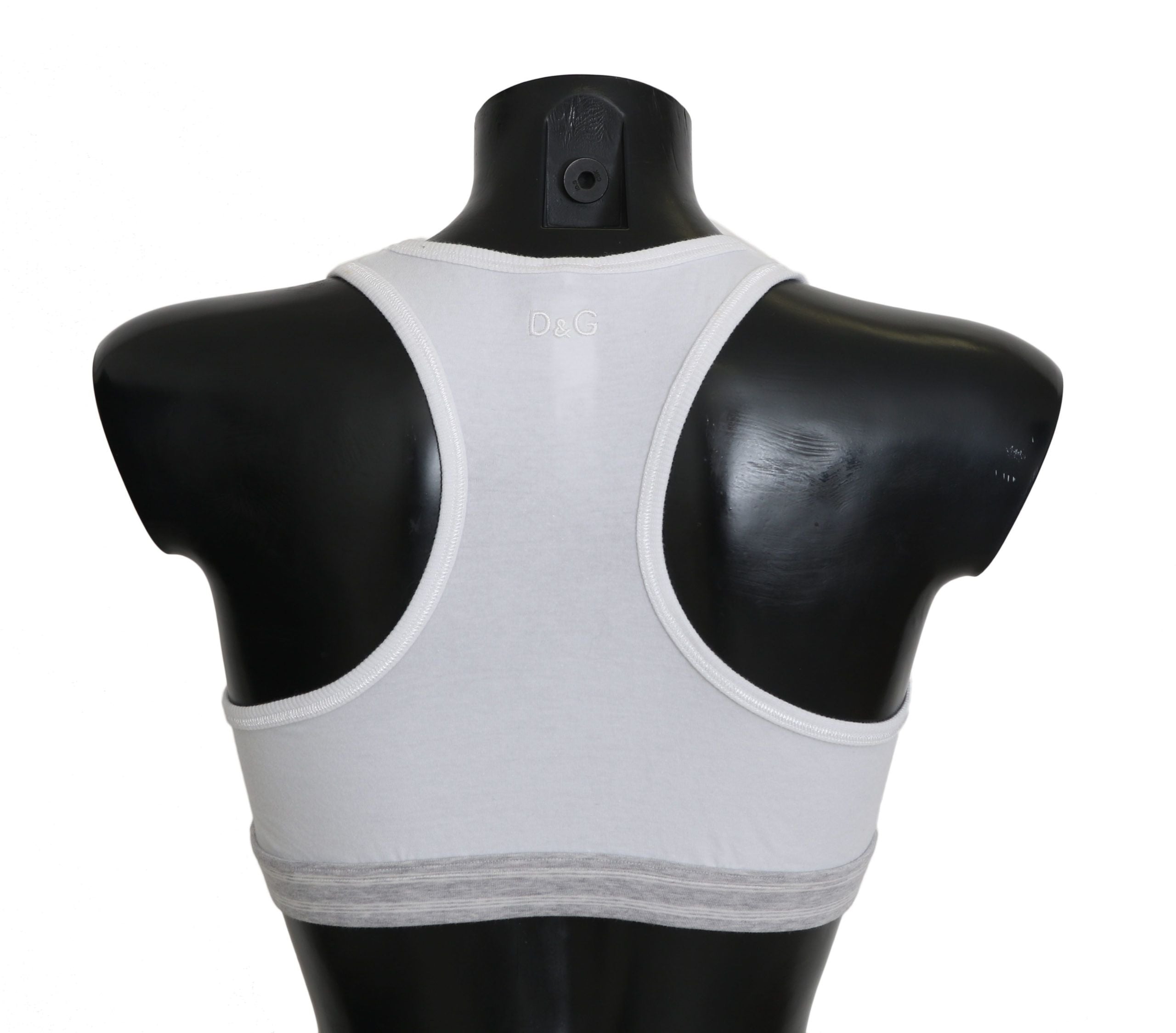 Soutien-gorge blanc en coton stretch Dolce & Gabbana pour sport, confort et élégance, visible sur l’image.