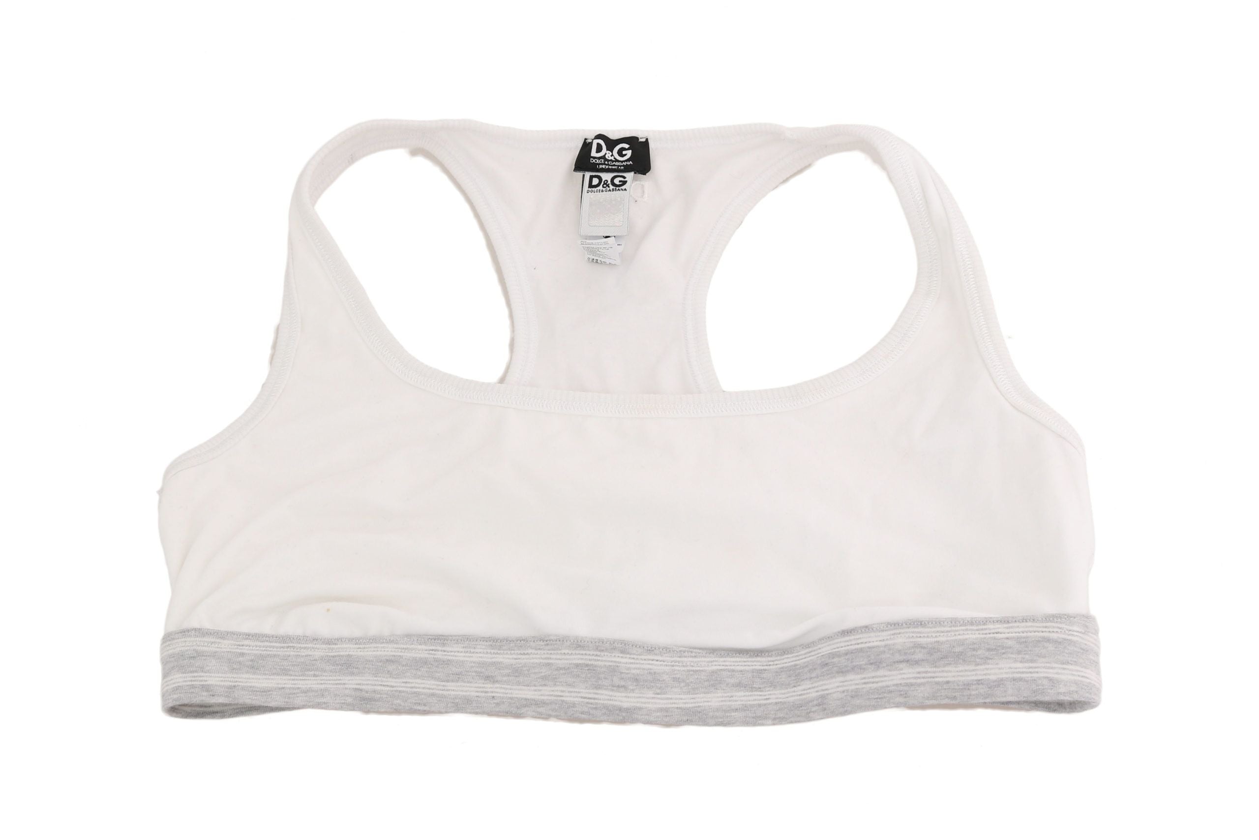 Soutien-gorge blanc en coton Dolce & Gabbana, sous-vêtements de sport extensibles, vue détaillée du produit.