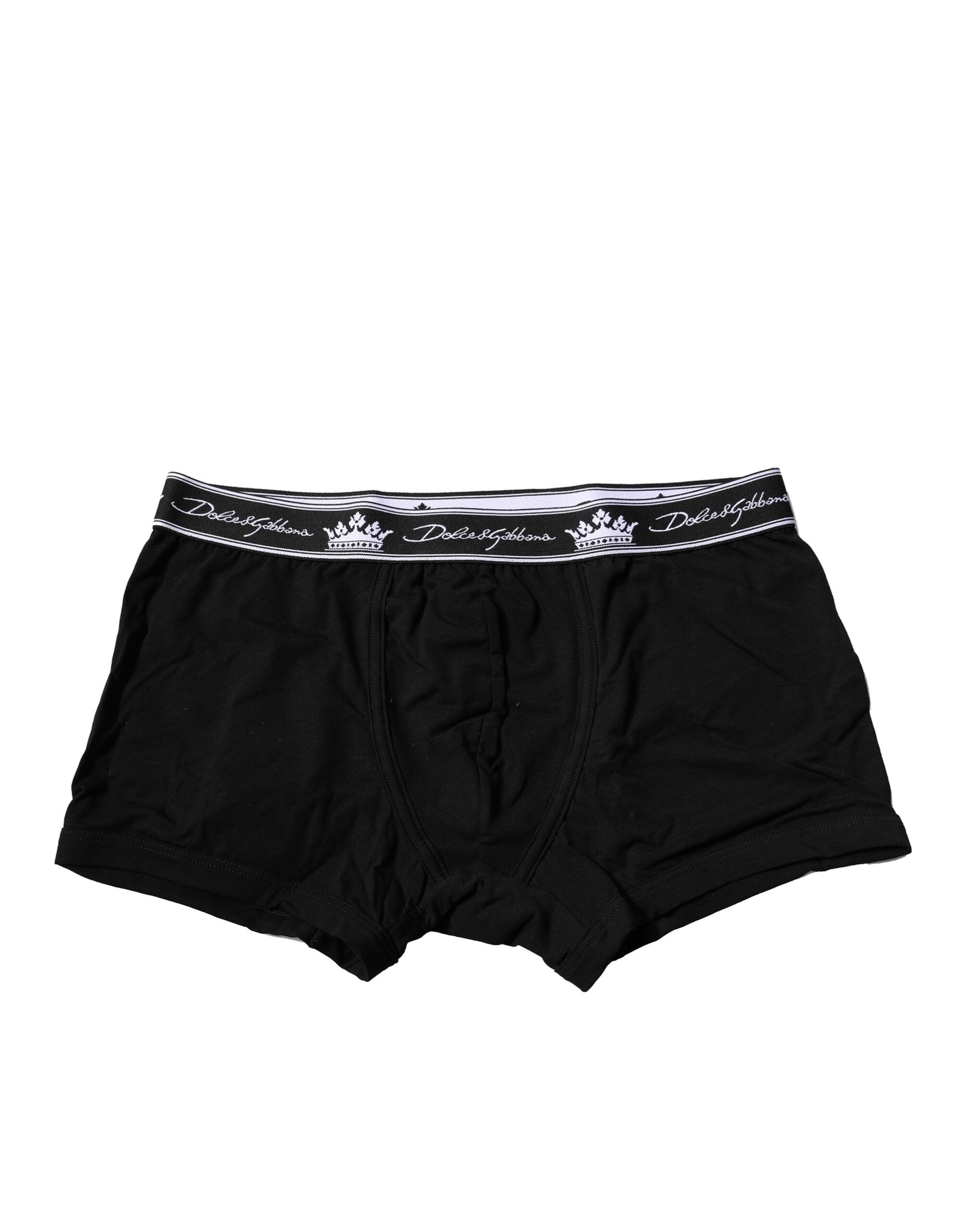 Sous-vêtements boxers noirs en coton extensible de Dolce & Gabbana, coupe régulière, visibles en gros plan.