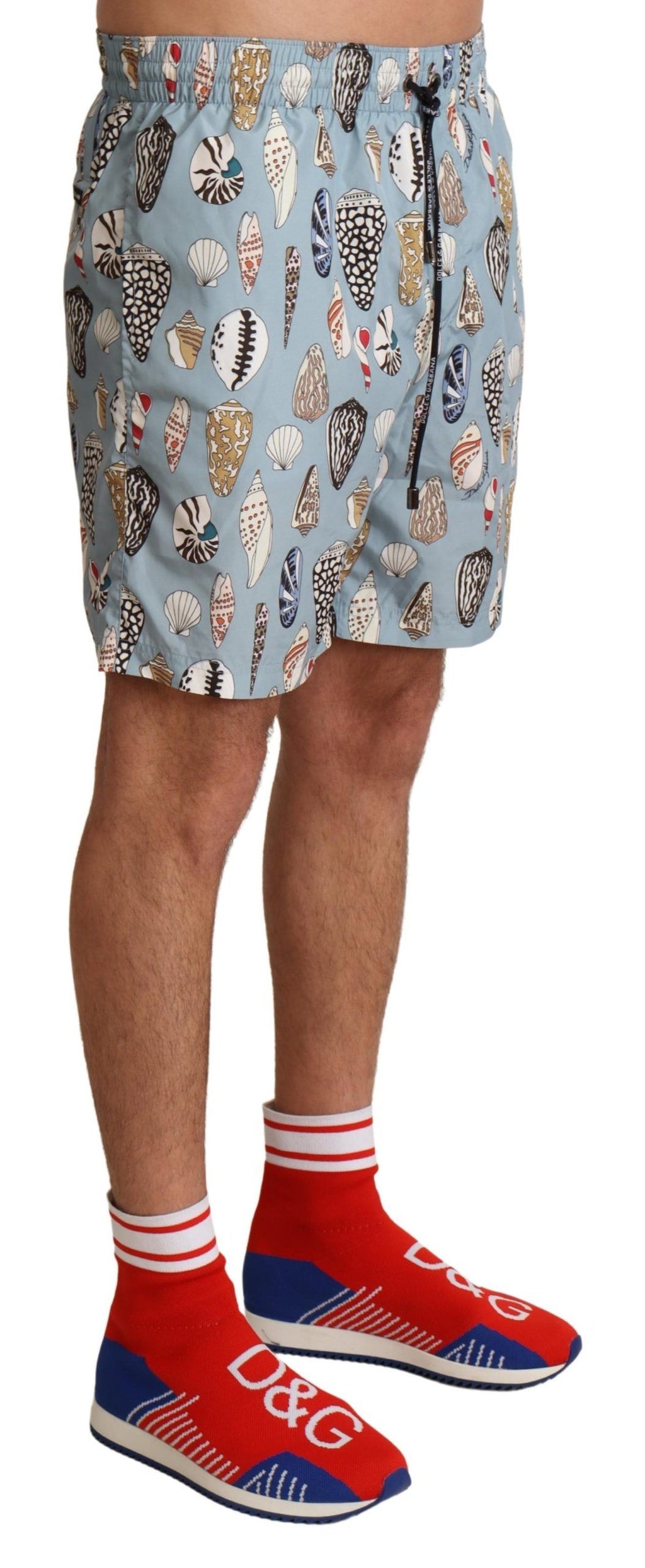 Shorts de bain Dolce & Gabbana Blue Seashell, maillot de plage pour homme avec motif coquillage bleu.