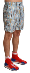 Shorts de bain Dolce & Gabbana Blue Seashell, maillot de plage pour homme avec motif coquillage bleu.