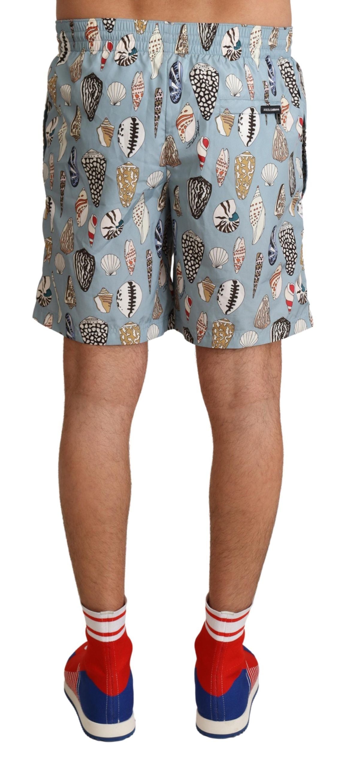 Shorts de bain Dolce & Gabbana Blue Seashell, maillot de bain pour la plage, style élégant avec motifs coquillage.